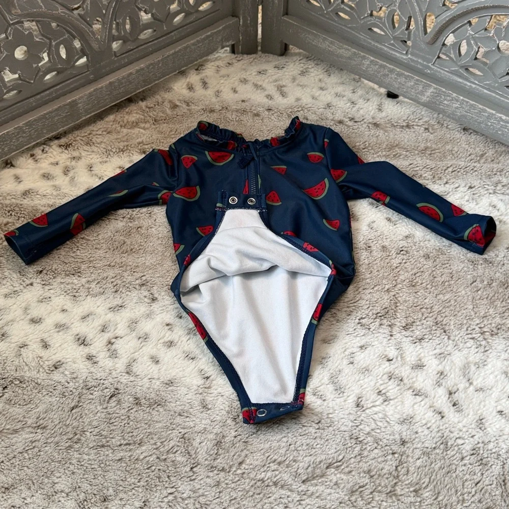 Carter’s long sleeve rashguard swimsuit baby girls 6 months watermelon beach